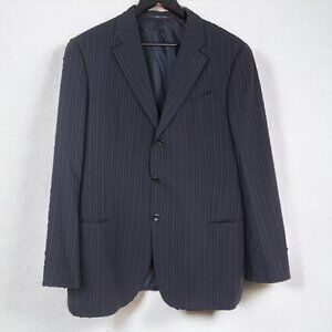 Armani Collezioni Men's Black Sport Coat Chalk Stripe Jacket Wool Blazer Sz 42R